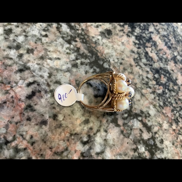 14K Vintage Yellow Gold Pearl/Sapphire Ring - Picture 5 of 6